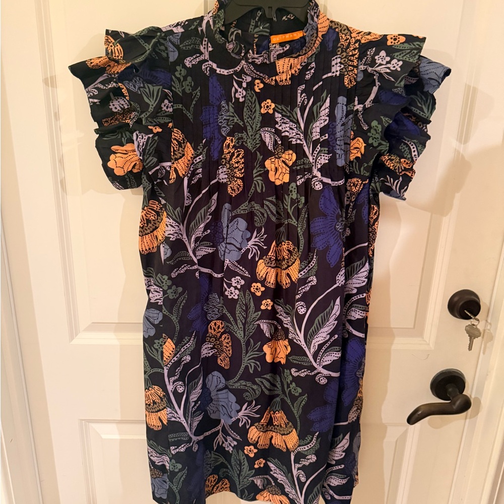 Oliphant Floral Dress in Navy and Orange